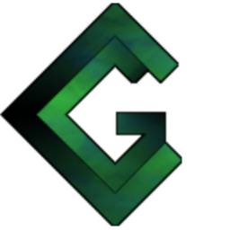 Irridescent green logo, angular in the shape of a letter C wrapped around a letter G.